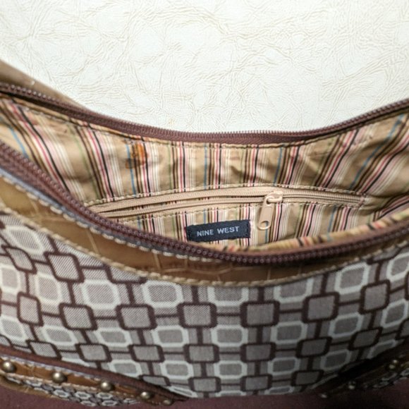 Nine West Small Brown & Tan Canvas, Suede & Snake Skin Bag - Picture 9 of 12